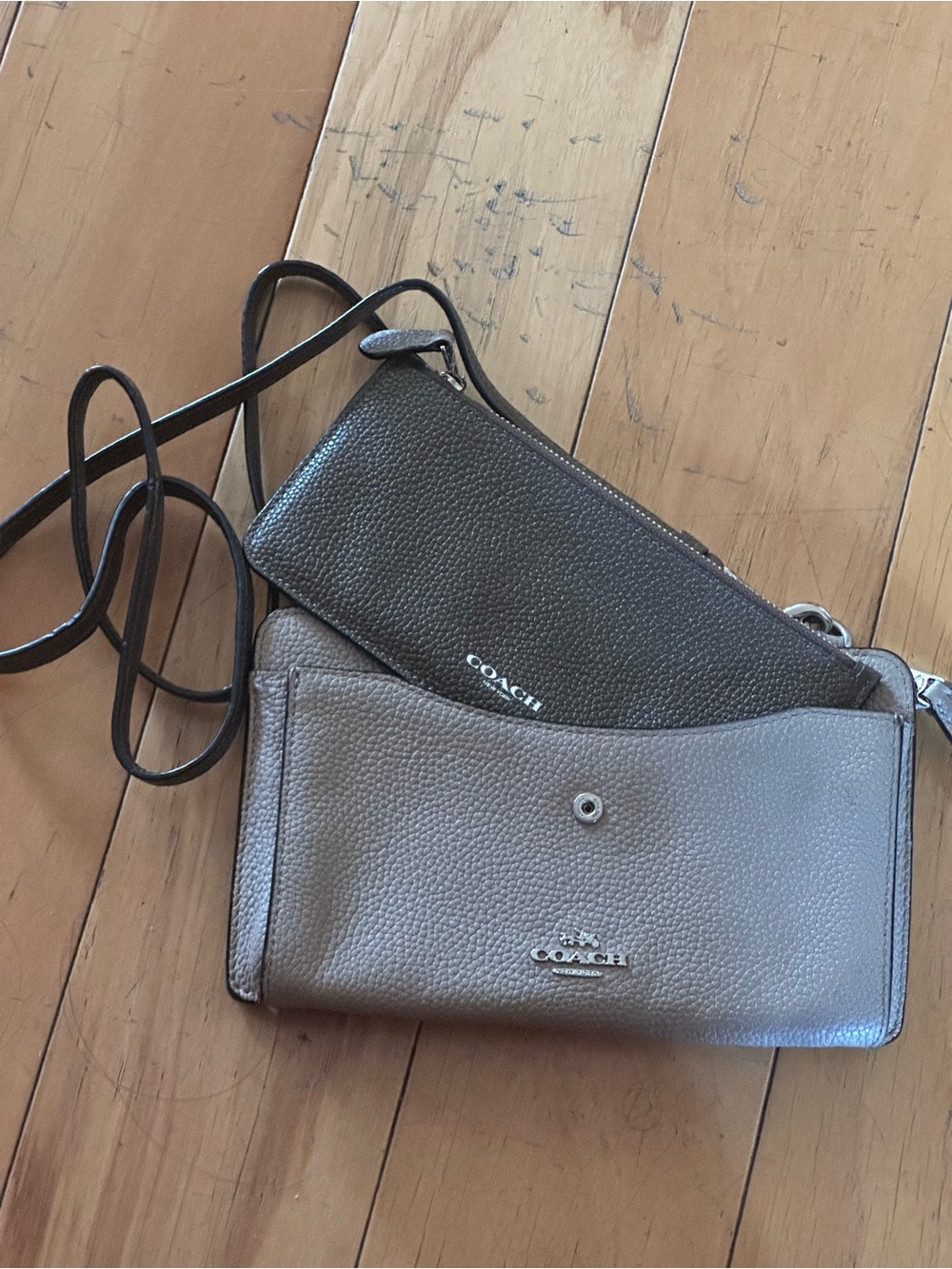 Coach Two-Piece Pebbled Leather Crossbody in Gray and Brown